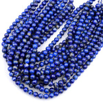 Genuine 100% Natural Blue Lapis 4mm 6mm 8mm 10mm Round Beads With Pyrite Calcite Matrix 15.5&quot; Strand