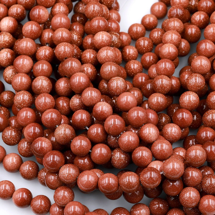 Sparkling Gold Sandstone Aka Goldstone 4mm 6mm 8mm 10mm Smooth Round Beads 15&quot; Strand
