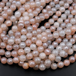 Mystic Peach Moonstone Faceted 6mm 8mm 10mm Round Beads Plated Silverite AB Coated Natural Gemstone 15.5&quot; Strand