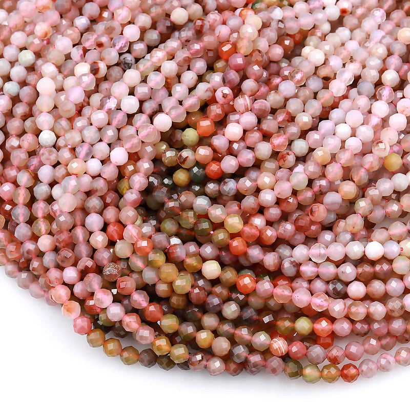 Micro Faceted Multicolor Rainbow Agate 4mm Round Beads Natural Pink Canary Green Gemstones 15.5&quot; Strand