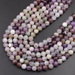 Natural Flower Amethyst Beads 4mm 6mm 8mm 10mm Round Beads Purple Amethyst Green Gray Matrix 15.5&quot; Strand