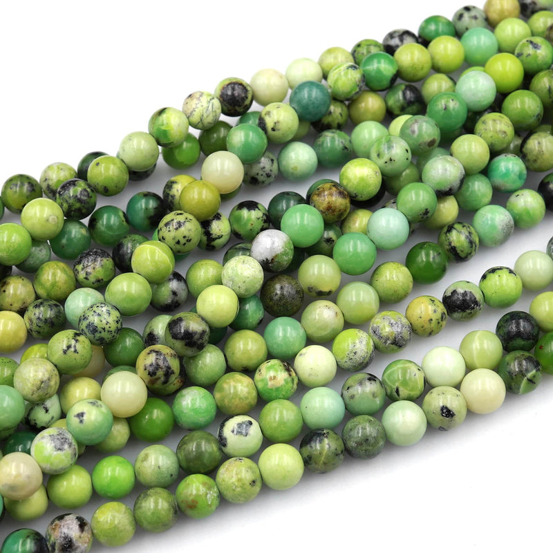 Natural African Green Chrysoprase 6mm 8mm 10mm Smooth Polished Round Beads 15.5&quot; Strand