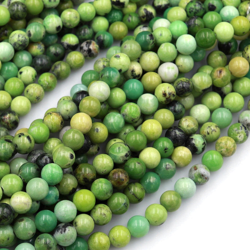 Natural African Green Chrysoprase 6mm 8mm 10mm Smooth Polished Round Beads 15.5&quot; Strand