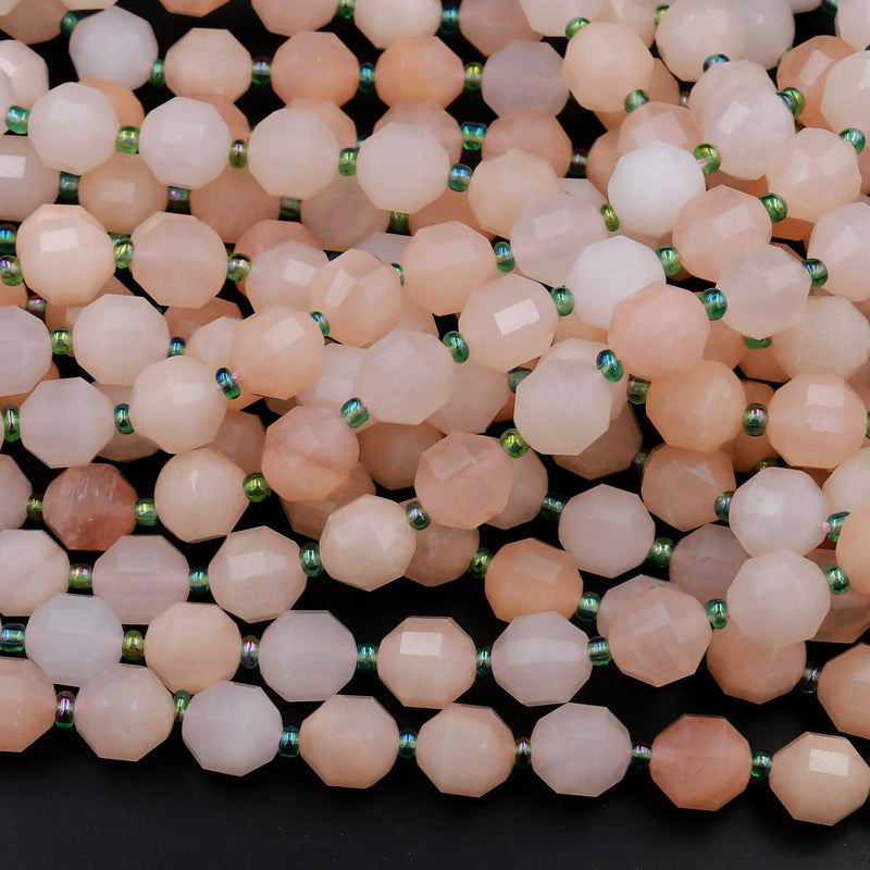 Faceted Natural Peach Aventurine 8mm 10mm Beads Energy Prism Double Terminated Point Cut 15.5&quot; Strand
