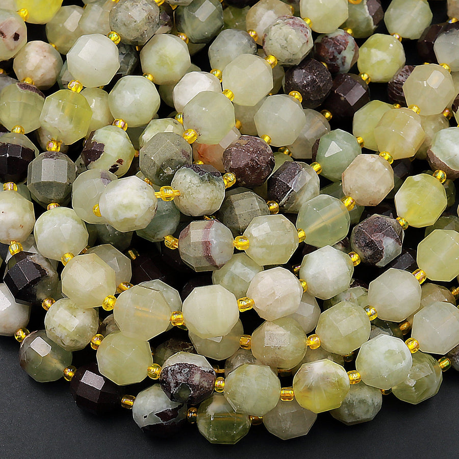 AAA Natural Snake Skin Jade 10mm Beads Faceted Energy Prism Double Terminated Point Cut 15.5&quot; Strand