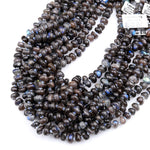 Natural Black Labradorite Beads Freeform Center Drilled Rondelle Disc Organic Cut Pebble Nuggets W Blue Flashes 15.5&quot; Strand