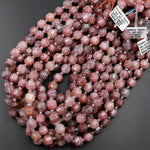 Natural Strawberry Quartz 10mm Beads Faceted Energy Prism Double Terminated Point Cut 15.5&quot; Strand