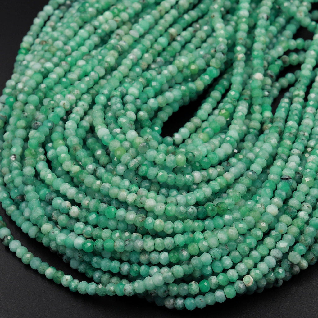 AA Real Genuine Natural Green Emerald Gemstone Faceted 3mm Rondelle Beads Laser Diamond Cut Gemstone May Birthstone 15.5&quot; Strand