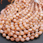 AAA Peach Moonstone 8mm Beads Faceted Energy Prism Double Point Cut 15.5&quot; Strand