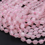 AAA Natural Pink Rose Quartz 8mm Beads Faceted Energy Prism Double Point Cut 15.5&quot; Strand