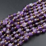 AAA Natural Purple Amethyst 8mm Beads Faceted Energy Prism Double Point Cut 15.5&quot; Strand