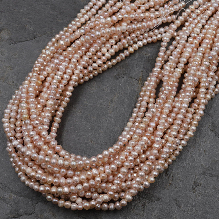 Genuine Freshwater Pink Potato Pearls 5mm Off Round Iridescent Seed Pearl Beads 16&quot; Strand