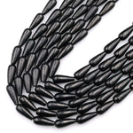 Genuine Natural Shungite 8x20mm 10x30mm Teardrop Beads High Quality Black Lustrous Gemstone from Russia 15.5&quot; Strand