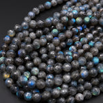 AA Natural Blue Labradorite Faceted 4mm 6mm 8mm 10mm 12mm Round Beads Nothing But Fire Best Quality 15.5&quot; Strand