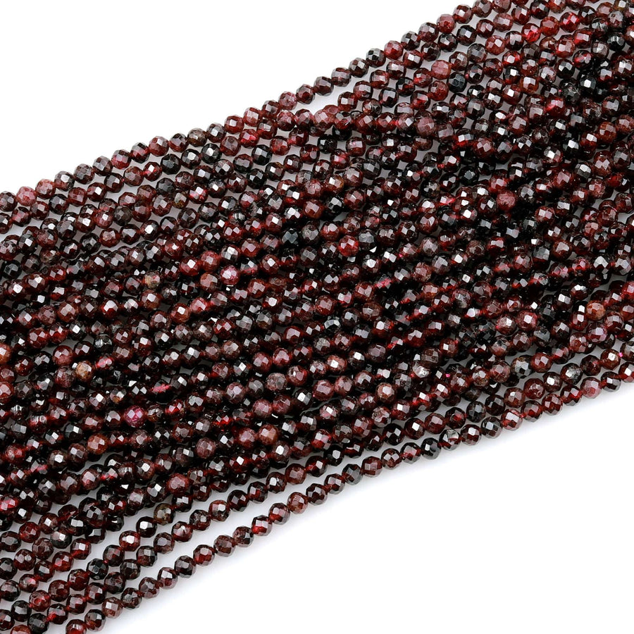 Sparkling Natural Red Garnet Faceted 4mm Round Beads Gemstone 15.5&quot; Strand