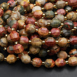 Red Creek Jasper 8mm Beads Faceted Energy Prism Double Terminated Points Aka Mutlicolor Picasso Jasper 15.5&quot; Strand
