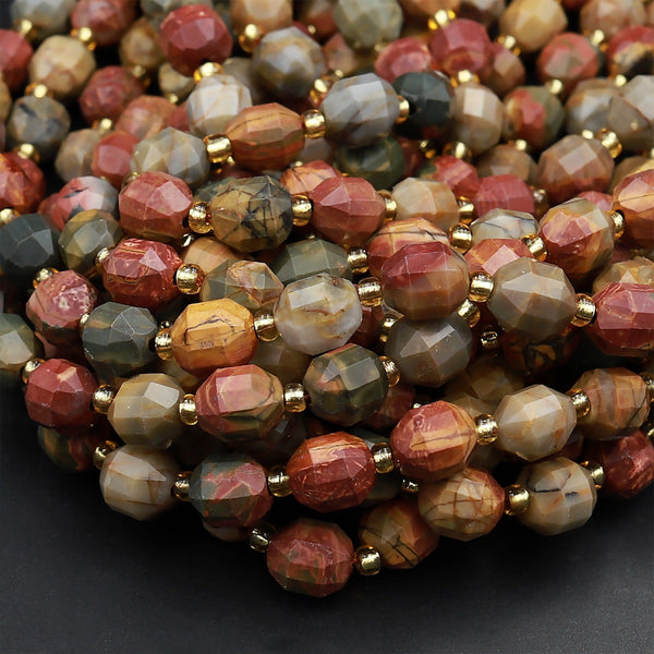 Red Creek Jasper 8mm Beads Faceted Energy Prism Double Terminated Points Aka Mutlicolor Picasso Jasper 15.5&quot; Strand