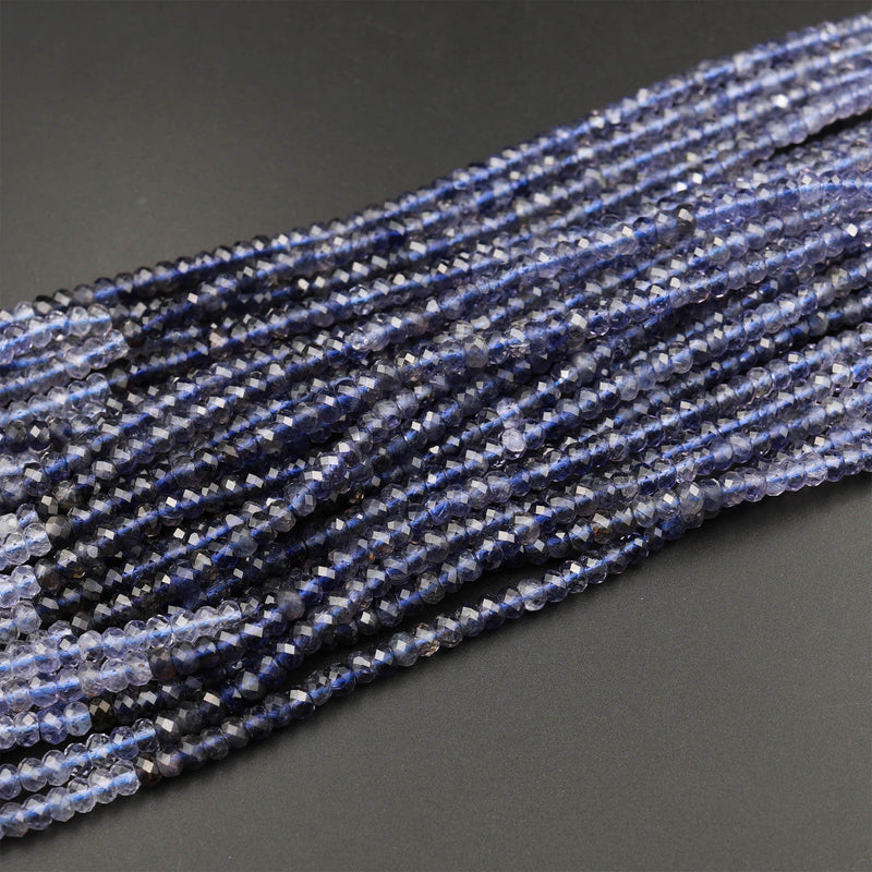 AAA Natural Blue Iolite Faceted 4mm Rondelle Beads Genuine Real Multicolor Iolite Gemstone Beads 15.5&quot; Strand