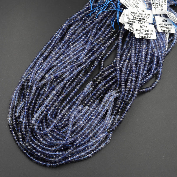 AAA Natural Blue Iolite Faceted 4mm Rondelle Beads Genuine Real Multicolor Iolite Gemstone Beads 15.5&quot; Strand