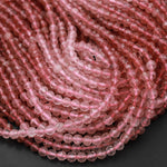 Micro Faceted Multicolor Strawberry Quartz 4mm Round Beads Natural Pink Red Gemstones 15.5&quot; Strand
