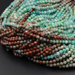Micro Faceted Natural Multicolor Chrysocolla 3mm 4mm Round Beads 15.5&quot; Strand