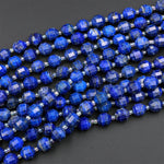 Natural Blue Lapis 8mm 10mm Beads Faceted Energy Prism Double Point Cut 15.5&quot; Strand