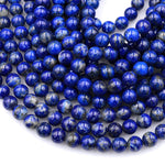 Genuine 100% Natural Blue Lapis 4mm 6mm 8mm 10mm Round Beads With Pyrite Calcite Matrix 15.5&quot; Strand
