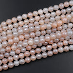 Mystic Peach Moonstone Faceted 6mm 8mm 10mm Round Beads Plated Silverite AB Coated Natural Gemstone 15.5&quot; Strand