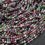 Micro Faceted Natural Ruby Zoisite 2mm 3mm 4mm Round Beads Laser Diamond Cut Red Ruby Green Zoisite Gemstone 15.5&quot; Strand