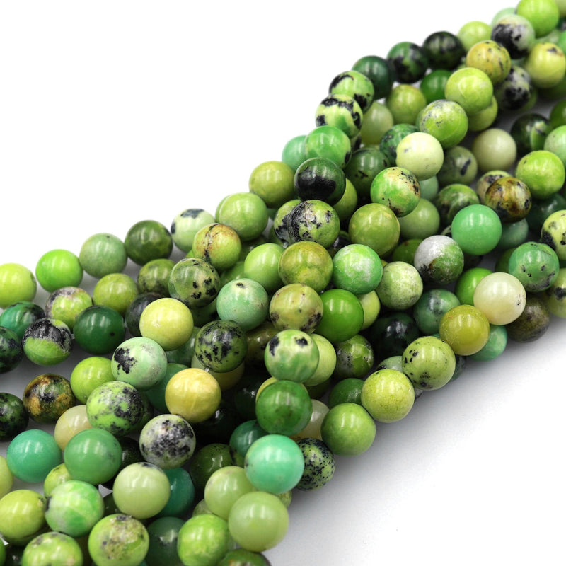 Natural African Green Chrysoprase 6mm 8mm 10mm Smooth Polished Round Beads 15.5&quot; Strand