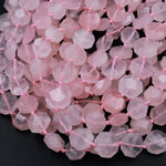 Faceted Madagascar Pink Rose Quartz Hexagon Square Coin Beads Dazzling Facets Natural Gemstone 15.5&quot; Strand