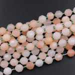 Faceted Natural Peach Aventurine 8mm 10mm Beads Energy Prism Double Terminated Point Cut 15.5&quot; Strand