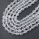 Faceted Natural Clear Rock Crystal Quartz 8mm 10mm Beads Energy Prism Double Terminated Point Cut 15.5&quot; Strand
