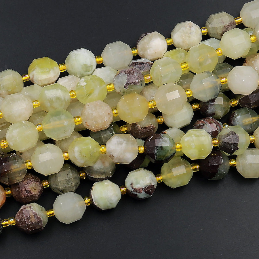 AAA Natural Snake Skin Jade 10mm Beads Faceted Energy Prism Double Terminated Point Cut 15.5&quot; Strand