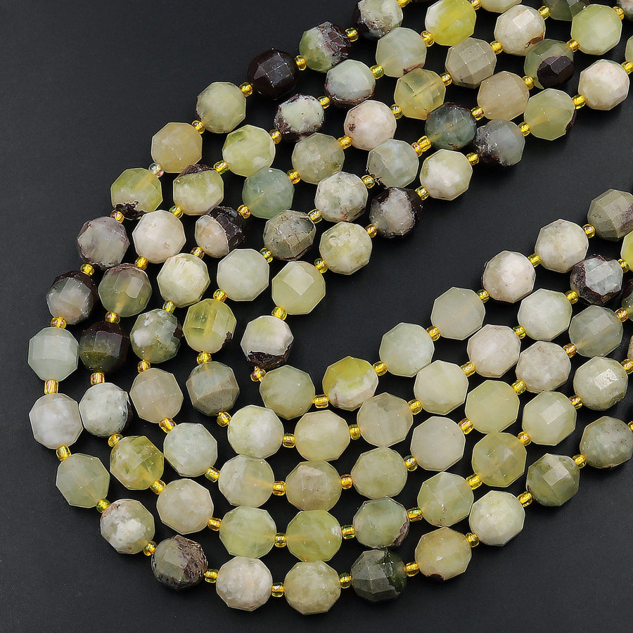 AAA Natural Snake Skin Jade 10mm Beads Faceted Energy Prism Double Terminated Point Cut 15.5&quot; Strand