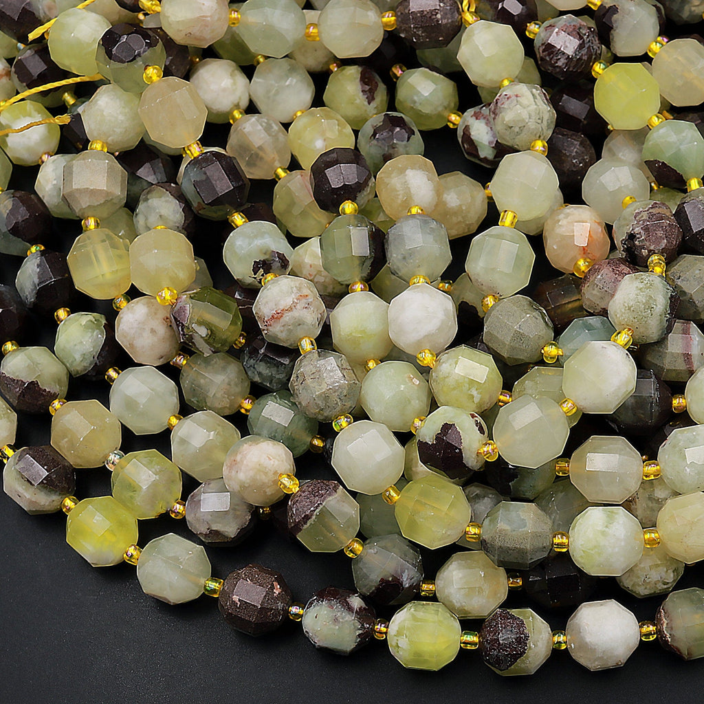 AAA Natural Snake Skin Jade 10mm Beads Faceted Energy Prism Double Terminated Point Cut 15.5&quot; Strand