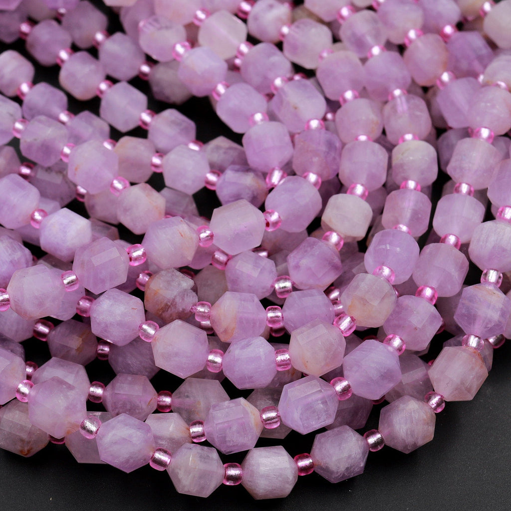 Faceted Natural Violet Purple Jade 8mm Beads Energy Prism Double Terminated Point Cut 15.5&quot; Strand