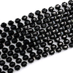 Natural Black Onyx 8mm 10mm Beads Faceted Energy Prism Double Terminated Point Cut 15.5&quot; Strand