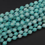 Natural Russian Amazonite 8mm 10mm Beads Faceted Energy Prism Double Terminated Points 15.5&quot; Strand
