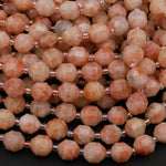 Natural Sunstone 8mm 10mm Beads Faceted Energy Prism Double Terminated Points 15.5&quot; Strand