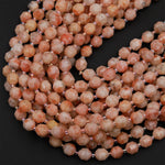Natural Sunstone 8mm 10mm Beads Faceted Energy Prism Double Terminated Points 15.5&quot; Strand