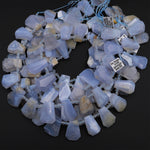 Natural Blue Chalcedony Faceted Trapezoid Rectangle Cushion Beads Unique Tapered Teardrop Shape Cut Good for Focal Pendant 15.5&quot; Strand