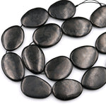 Large Genuine Natural Shungite Freeform Oval Beads High Quality Black Lustrous Gemstone from Russia 15.5&quot; Strand