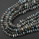 Natural Labradorite Beads Freeform Center Drilled Rondelle Disc Organic Cut Nuggets 15.5&quot; Strand