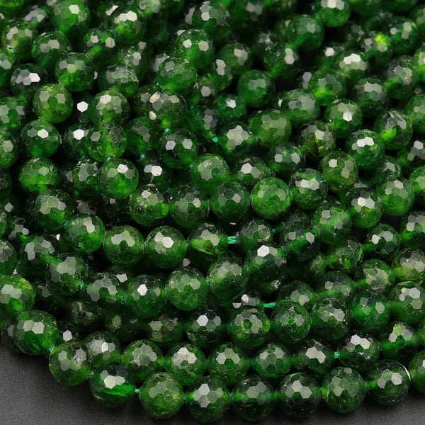 Natural Green Chrome Diopside Beads Faceted 7mm Round Real Genuine Chrome Diopside Gemstone 15.5&quot; Strand