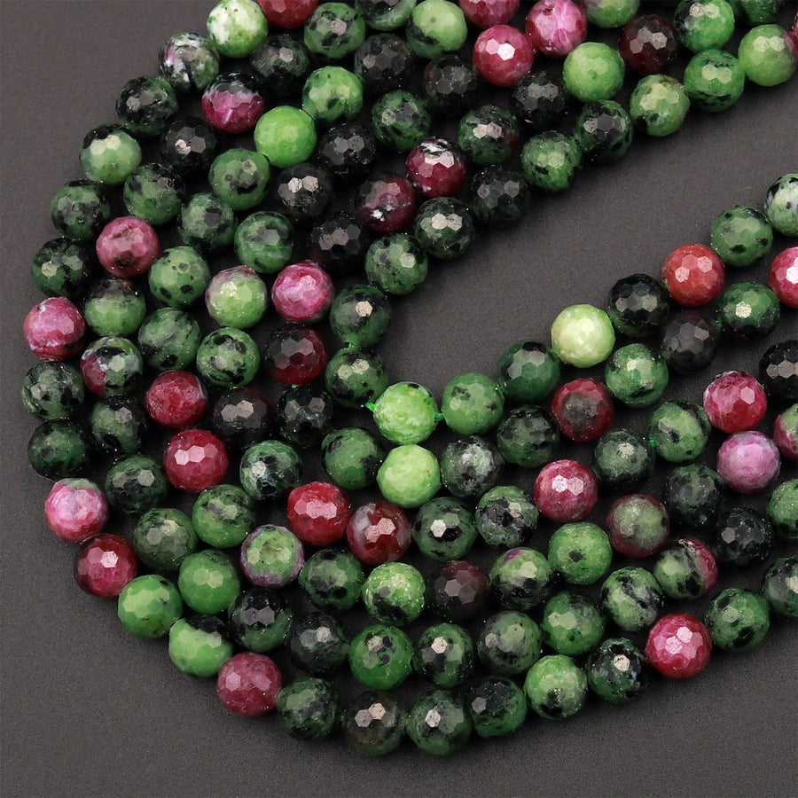 Faceted Natural Ruby Zoisite 6mm Round Beads 15.5&quot; Strand