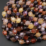 AAA Natural Purple Amethyst Golden Red Rutile Quartz 10mm Beads Faceted Energy Prism Double Point Cut 15.5&quot; Strand