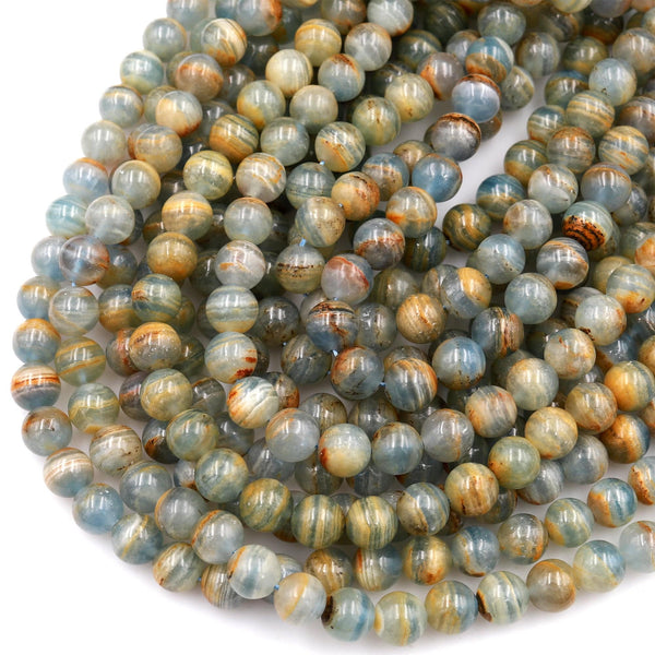Natural Argentina Lemurian Aquatine Calcite Aka Blue Calcite Smooth Round Beads 6mm 8mm 10mm 12mm 15.5&quot; Strand
