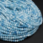 Micro Faceted Natural Aquamarine 4mm Rondelle Beads Laser Diamond Cut Real Genuine Blue Aquamarine Gemstone 15.5&quot; Strand