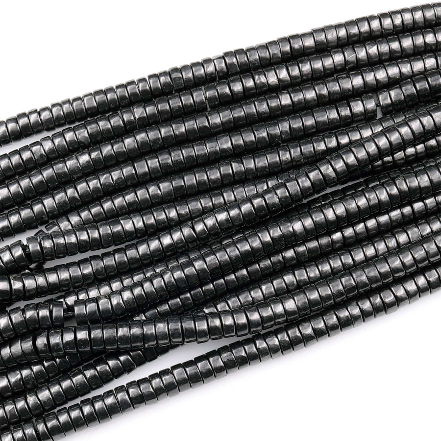 Genuine Natural Shungite Heishi 6mm 8mm Beads High Quality Black Lustrous Gemstone from Russia 15.5&quot; Strand